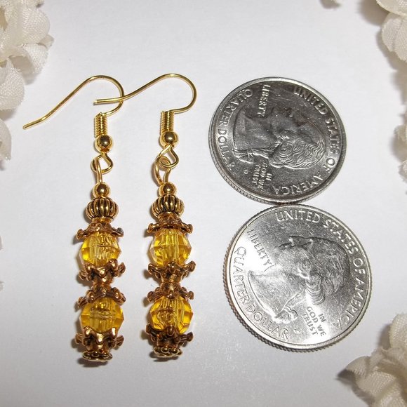 Yellow Gold Beaded Dangle Earrings Set NWT 5258 - Picture 2 of 8